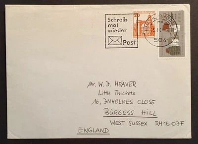 Germany stamps 1981 Architecture airmail to UK Schreib mal wieder slogan cancel. - Image 1 of 2