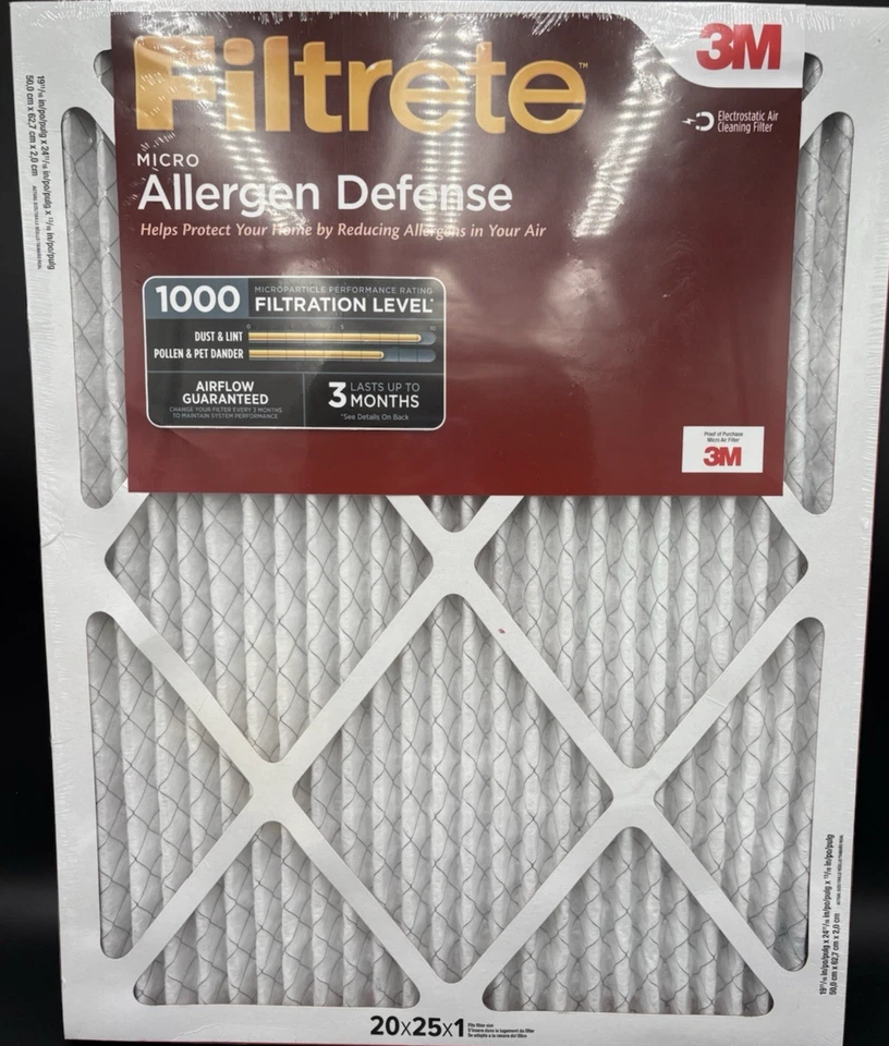 2 Pack Filtrete Filter 3M Micro Allergen Defense Replacement 20x2x1 Air FILTERS - Image 1 of 4