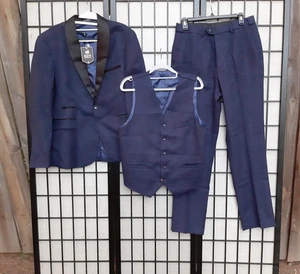 WEEN CHARM Men's Wool Slim Fit 3 Piece Tuxedo Suit One Button , Navy Sz M NWT - Picture 1 of 10