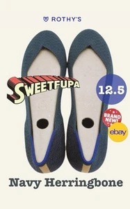 Rothys Navy Herringbone Ballet Flats 001-323 Women’s US 12.5 New in Box - Picture 1 of 6