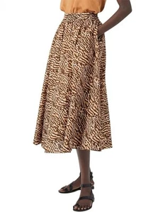Witchery Animal Leopard Print Cotton Midi Skirt Peasant A Line Boho Size 6-8 - Picture 1 of 16