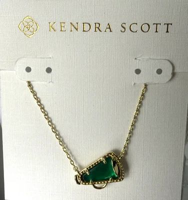 Kendra Scott Cheer Oro Colgante Corto Collar Esmeralda Ilusión Nuevo con Etiquetas Bolsa para el Polvo Foto 1 de 4