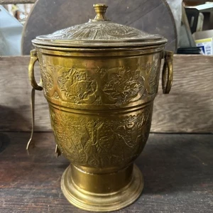 Vintage 1950’s NADER Tehran Iran BRASS Ice Bucket Hand Hammered With Lid & Tongs - Picture 1 of 10