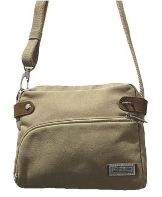 Travelon Heritage Crossbody/Shoulder Bag Tan Canvas Anti Theft Leather Accents - Image 1 of 4