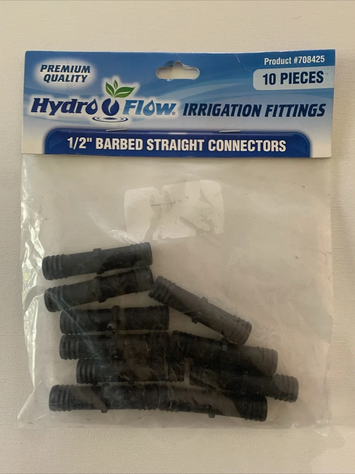 10 pc Hydro Flow 1/2” Barbed Straight Connectors Irrigation Fittings NEW - Image 1 of 4