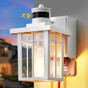 Porch Lights with GFCI Outlet,Dusk to Dawn Motion Sensor Outdoor Lights,3 Lig... - Picture 1 of 9