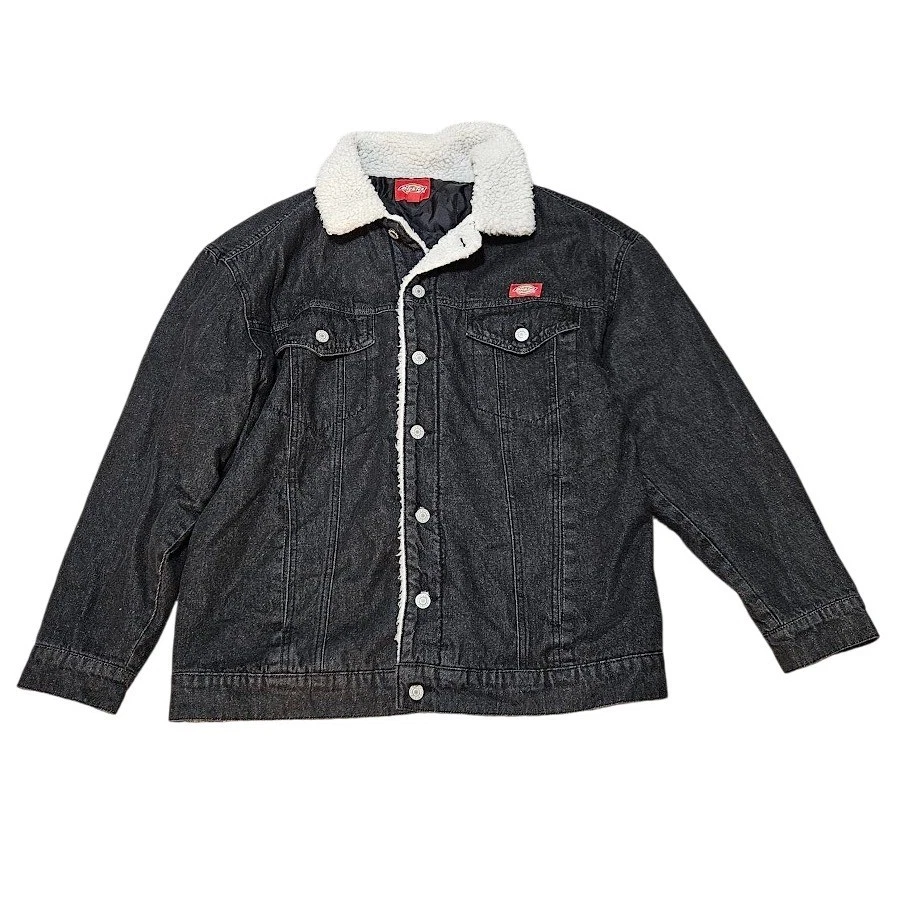 Dickies Denim Jacket Women Medium Black Sherpa Collar Quilted Lined Button Up - Image 1 of 4