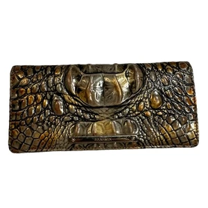 Cartera Brahmin Melbourne Ady Cuero Cocodrilo Repujado Delgada Marrón Tono Dorado - Imagen 1 de 15