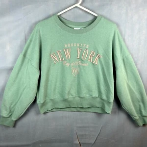 Mighty Fine Sweatshirt Womens L Mint Brooklyn Nets New York Round Neck Pullover - Picture 1 of 6