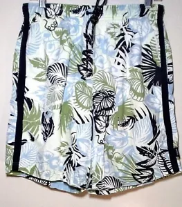 NAUTICA Men's Swim Trunks Shorts M Medium Hawaiian Palm Leaf Print Blue Green - Picture 1 of 3