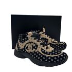 Authentic Limited Edition Chanel 22A Beige Black CC Logo Suede Sneakers SZ 38.5