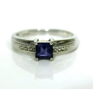 9ct 9k White Gold Iolite Solitaire Ring Size 7 - N 1/2 - Picture 1 of 6
