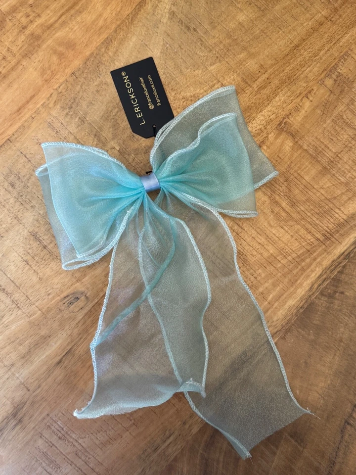 Elegante pasador de cinta con moño de organza transparente L. Erickson Foto 1 de 4