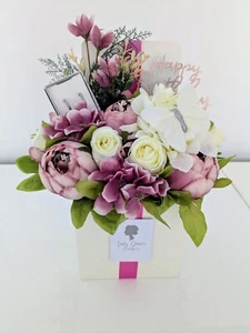Bouquet Box Birthday Mauve Silk Flowers & Earrings - Gift Hamper - Picture 1 of 3
