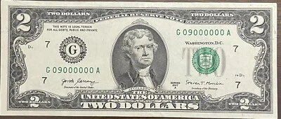 $2 MILLIONS NOTE BINARY NEAR SOLID WITH 6 TRAILING 0’S FANCY SERIAL NUMBER - Image 1 of 3