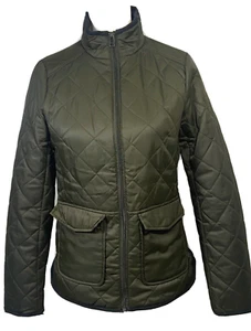 H&M L.O.G.G Padded Jacket Size 6 Quilted Dark Green Side Pockets Zip Up Fitted - Picture 1 of 9