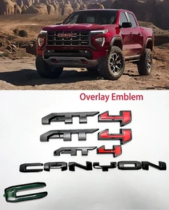 SUPERPOSICIÓN 4 PIEZAS Emblema de Cañón AT4 Puerta Roja Brillante Ajuste 2023+ GMC Canyon - Imagen 1 de 6