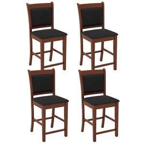 Solid Wood Counter Set of 4 Stool Bar Stools w/ Faux Leather Cushion & Footrest - Picture 1 of 8
