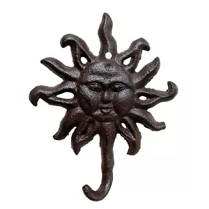 Gusseisen Sonnengesicht glänzender Mantel Hut Handtuch Bad Gartenschuppen Wandhaken Wohnkultur - Bild 1 von 8