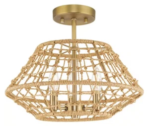 Laila Collection 16 in. 3-Light Vintage Brass Semi-Flush Mount - Picture 1 of 1