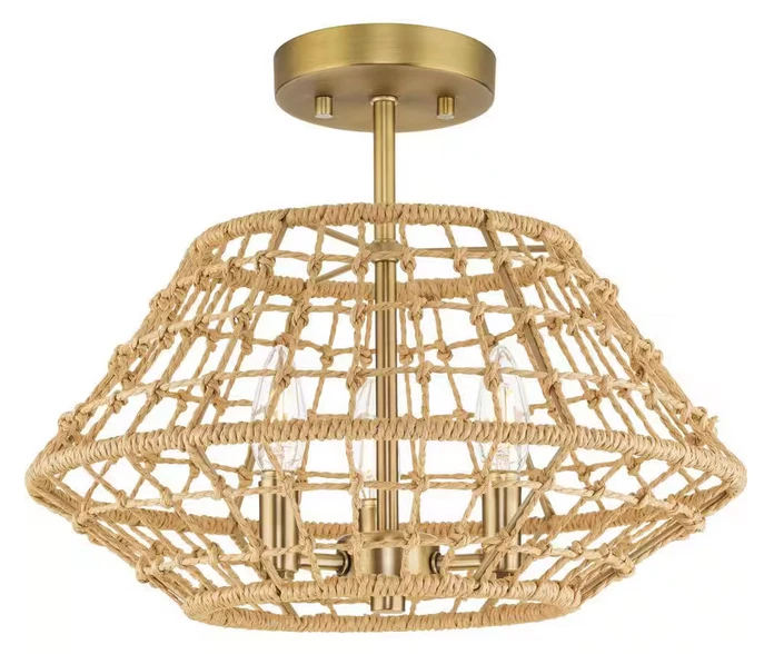 Laila Collection 16 in. 3-Light Vintage Brass Semi-Flush Mount - Image 1 of 1