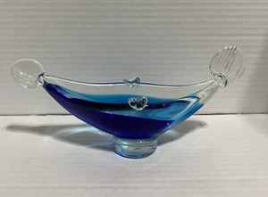 Vintage Murano Hand blown Glass Venetian Gondola Boat Cobalt Blue Ashtray Dish - Picture 1 of 8