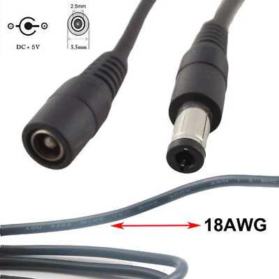 CCTV DC Power 5.5mm x 2.5mm Male to Female Connector Extension Cord Cable 18AWG - Image 1 of 4