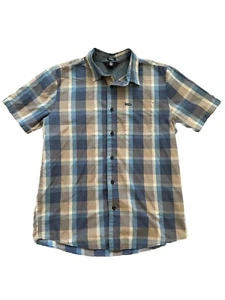 Volcom Men's Medium Blue/Brown Modern Fit Short Sleeve Button-Up Shirt - Picture 1 of 7