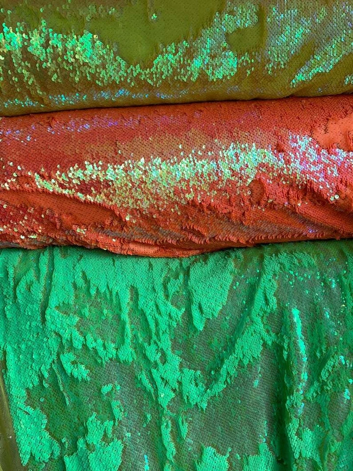 Mermaid Sequins Neon Pink On Strech Base 2way 58/60” Sold By The YD.             - Image 1 of 1