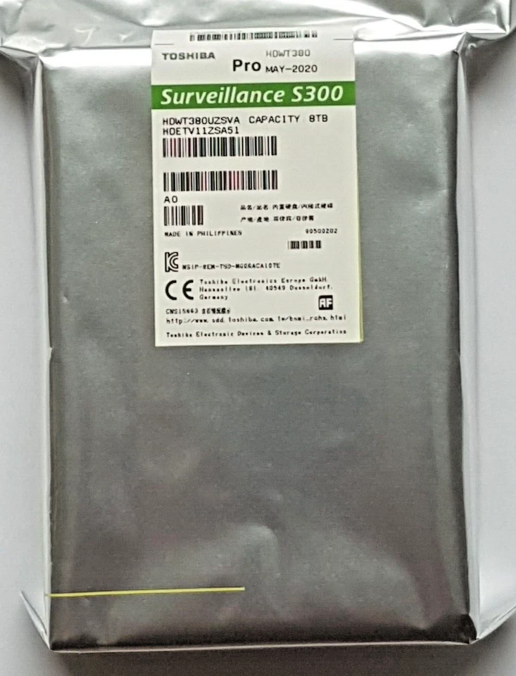 8 TB SATA Toshiba Surveillance S300 Pro HDETV11ZSA51 7200 RPM 128MB HDD 3.5 " - Image 1 of 1