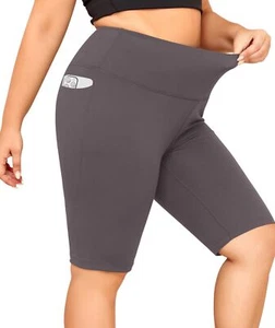 Women Plus Size Biker Shorts with Pockets - Tummy Control Gym Workout Running... - Picture 1 of 7