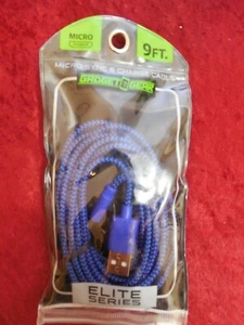 Micro USB Ultra-Durable Cloth Covered Charging Cable 9ft BLUE - Picture 1 of 2