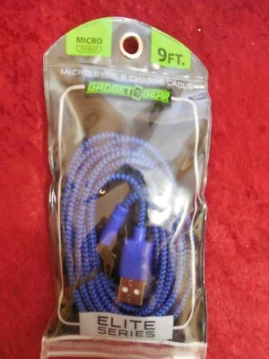 Micro USB Ultra-Durable Cloth Covered Charging Cable 9ft BLUE  - Image 1 of 2