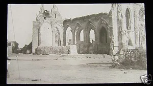 Glass Magic lantern slide PERONNE CATHEDRAL AFTER BOMBARDMENT CIRCA WW1 - Picture 1 of 2