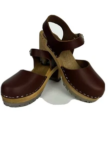 Mia Abba Swedish Clog Brown Wood Sole EU 36 Y2K - Picture 1 of 13