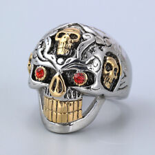 Bicycle Men's and Women's Punk Style Red Eyes Skull Ring Stainless Steel 8-12