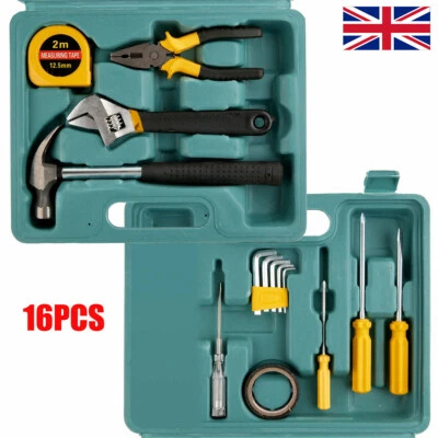 16PCS DIY Household Hand Tool Kit Set Home With Organiser Basic Tools Box GB - Image 1 of 4
