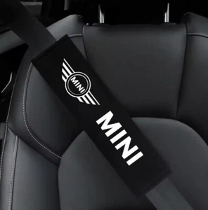 Pair of Seat Belt Shoulder Covers Pads Protectors x 2 Mini Cooper Embroidered - Picture 1 of 3