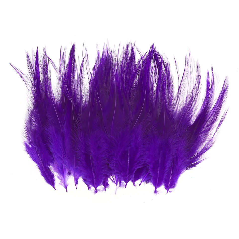 100 Pcs Saddle Hackle Rooster Feathers 4-6", Rooster Feathers, Purple - Image 1 of 4