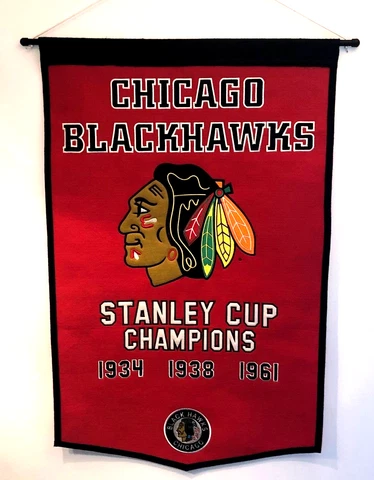 Chicago Blackhawks 1934 1938 1961Stanley Cup Champions Pennant Wool/Acrylic Felt Cover