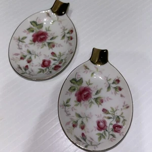 Lot Of 2 Vintage Lefton China Rose Chintz Oval Ash Tray Spoon Rest Japan/167 - Picture 1 of 6