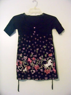 Girls Self Esteem Black Shirt Pink Hearts & Horses Size Medium EUC!!! - Image 1 of 3