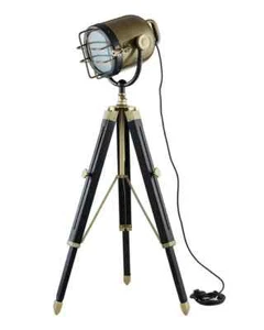 Dual tone Finished Antique Floor Lamp With Tripod Searchlight, Nautical Modern - Picture 1 of 8