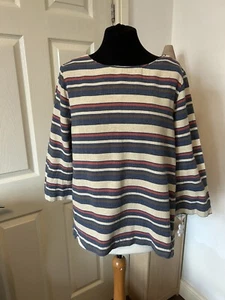 Seasalt TopSize 12 UK Womens Art Weaving Stripe Cotton Holiday 3/4 Sleeve - Picture 1 of 12