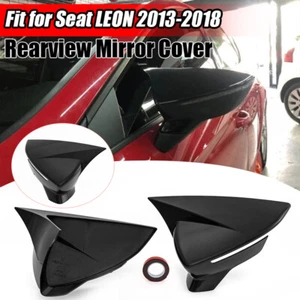 2X GLOSS BLACK MIRROR COVER CAP RH+LH SIDE ADD-ON FOR SEAT LEON MK3 (2013-2018) - Picture 1 of 8
