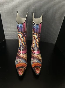 NOMAD Womens Size 6 Yippy Cowgirl Heel Western PUDDLE BOOTS Multicolor Rubber - Picture 1 of 14