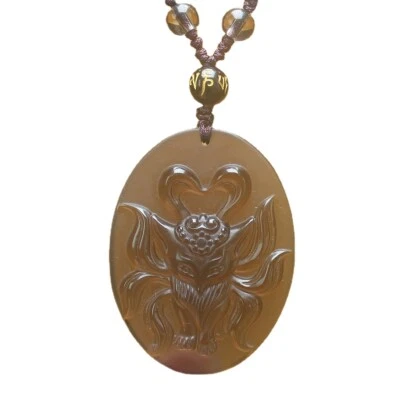 Cristal Hielo Natural Obsidiana Nueve Colas Zorro Collar Colgante con Cadena para Mujer Foto 1 de 4