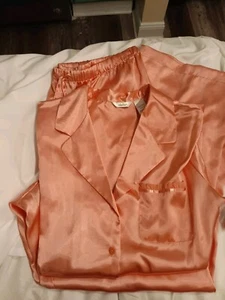 Adonna Women's Satin SS Pajama Set Pink Conch/Coral NWT Luxury Sleep Silky Bed - Picture 1 of 6