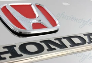 AUTÉNTICO 3D HONDA Logotipo Espejo Frontal Acero Inoxidable Marco de Placa ROJO - Imagen 1 de 3