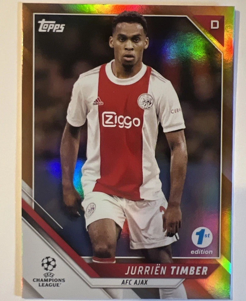 2021-2022 Topps Chrome UEFA Jurrien Timber 1/25 First Edition Orange - Image 1 of 4